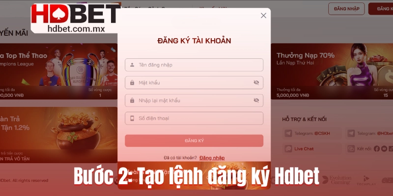 Bước 2: Tạo lệnh đăng ký Hdbet
